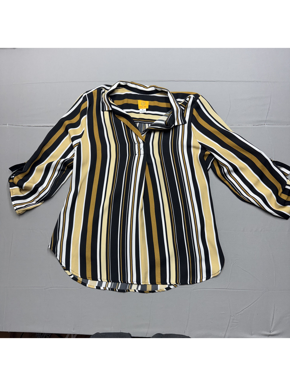 Ruby Rd. Women Blouse Medium Striped Polyester 3/4 Sleeve Collared Casual Top